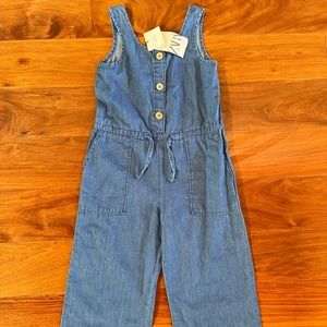 Zara Kids Soft Denim Jumpsuit Romper front pockets drawstring waist Girls 6